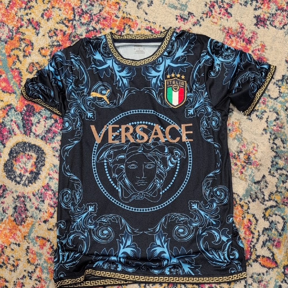 Mens Italia Soccer Jersey With Versace Sponsor